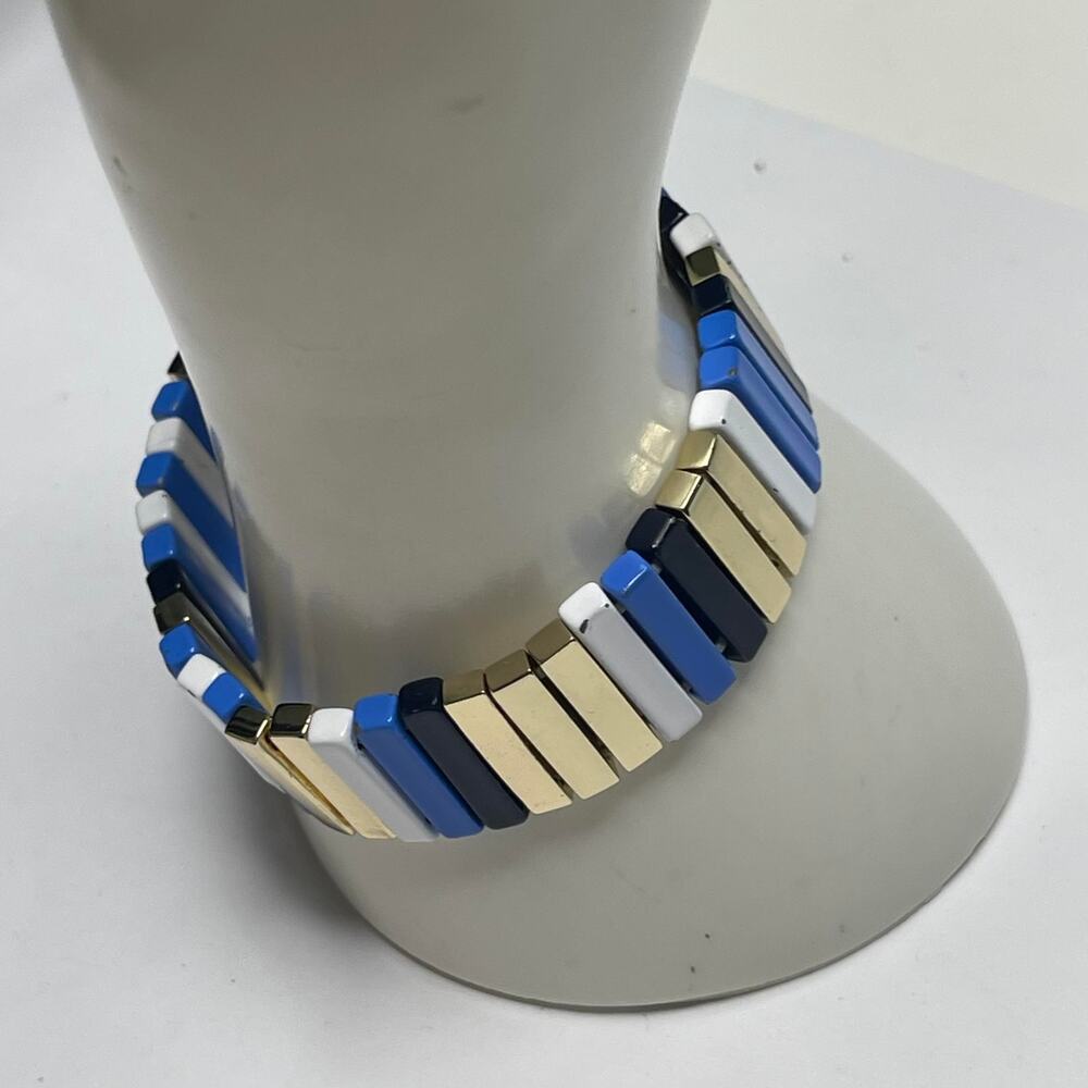 J. Crew JCREW bracelet blue black white silver tone signed costume jewelry - Picture 3 of 14